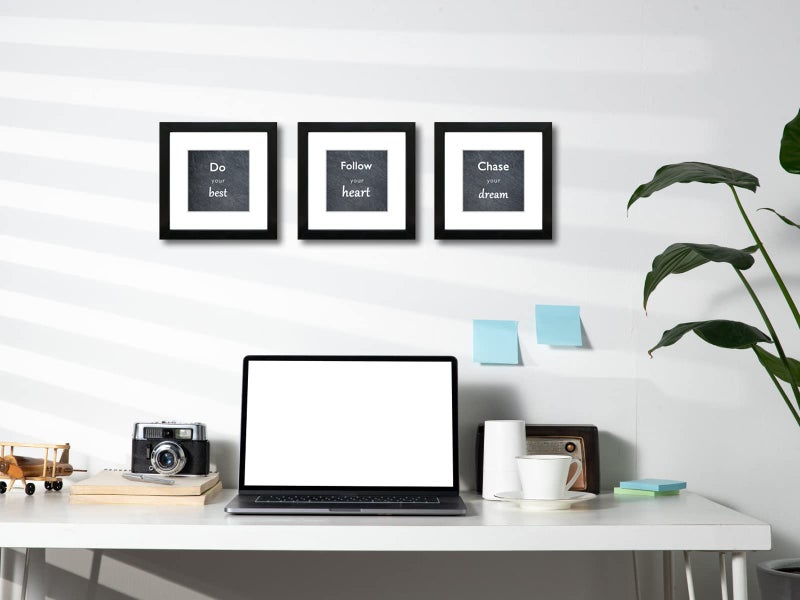 DEKWINN 8x8 Picture Frame Set of 3 with Real Glass for Pictures 5x5 with Mat or 8x8 Without Mat  Wall Gallery or Tabletop display Photo Frames in Black - Image 4